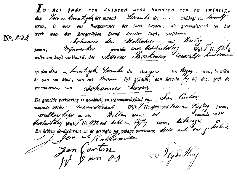 18211224 geb akte 1134 Johannes J zv J d Hollander - M Beekman